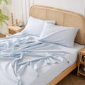 Light Blue 100% Washed Cotton Linen Feel Sheet Set