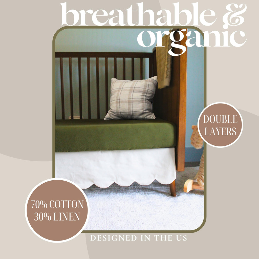 White Crib Skirt Add-On, Crib Bed Skirt, One-Sided 52x28 Inches