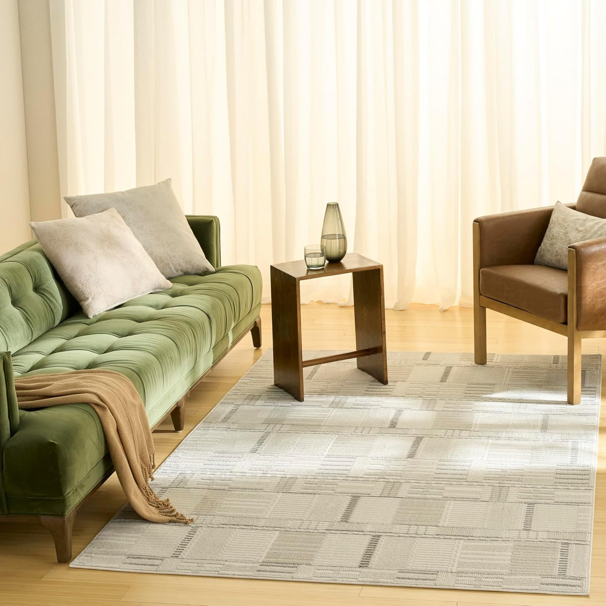 Home Nordic Ivory Grey Area Rug - Easy Clean, Non Shedding, Bed Room, Living Room, Dining Room, Kitchen