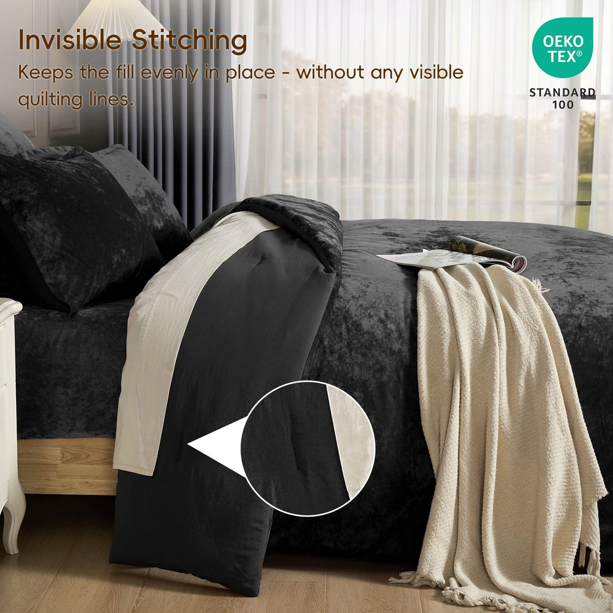 Crushed Velvet Comforter King Black, 5-Pc Winter Set