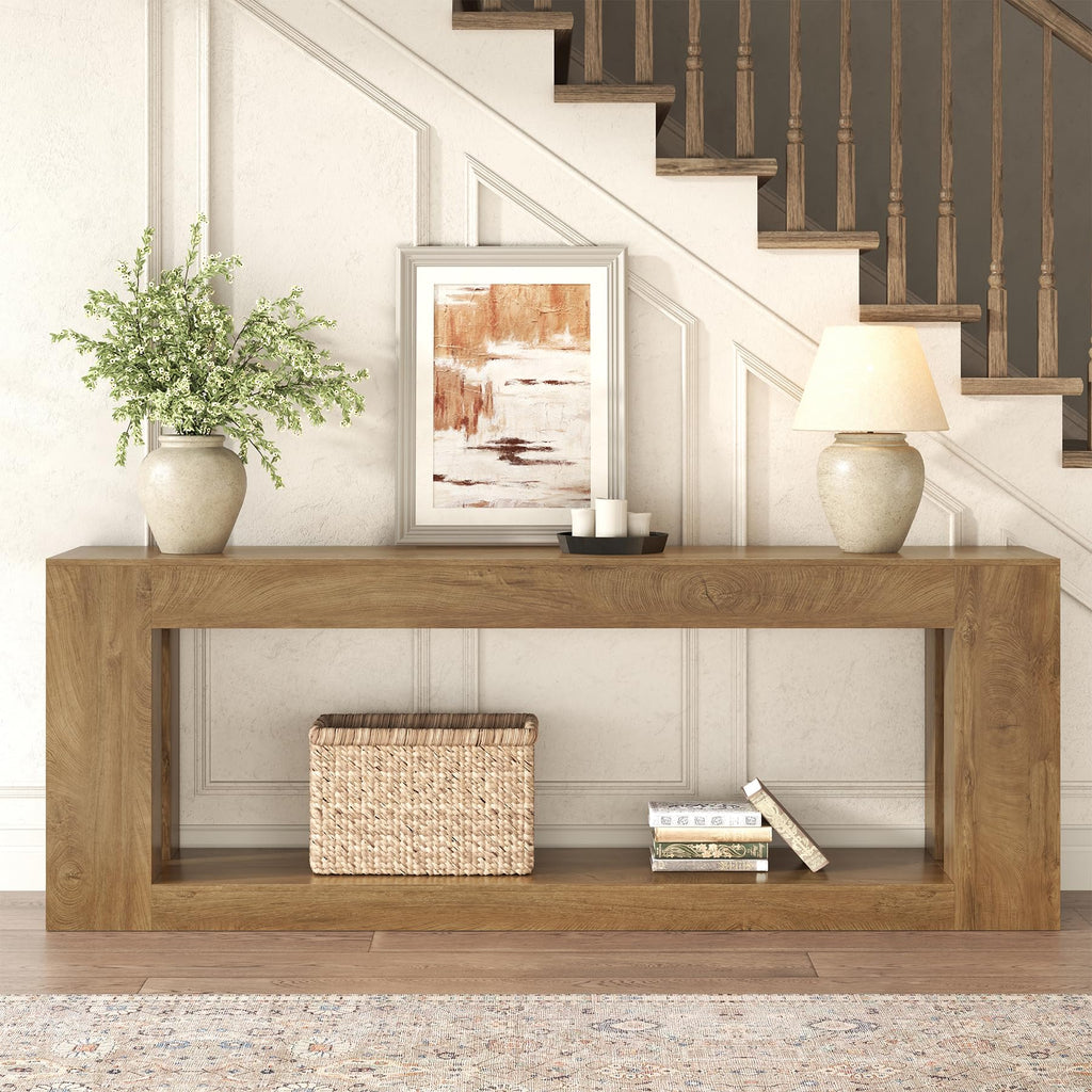 82-Inch Console Table with Storage Shelf, Farmhouse Entryway Table