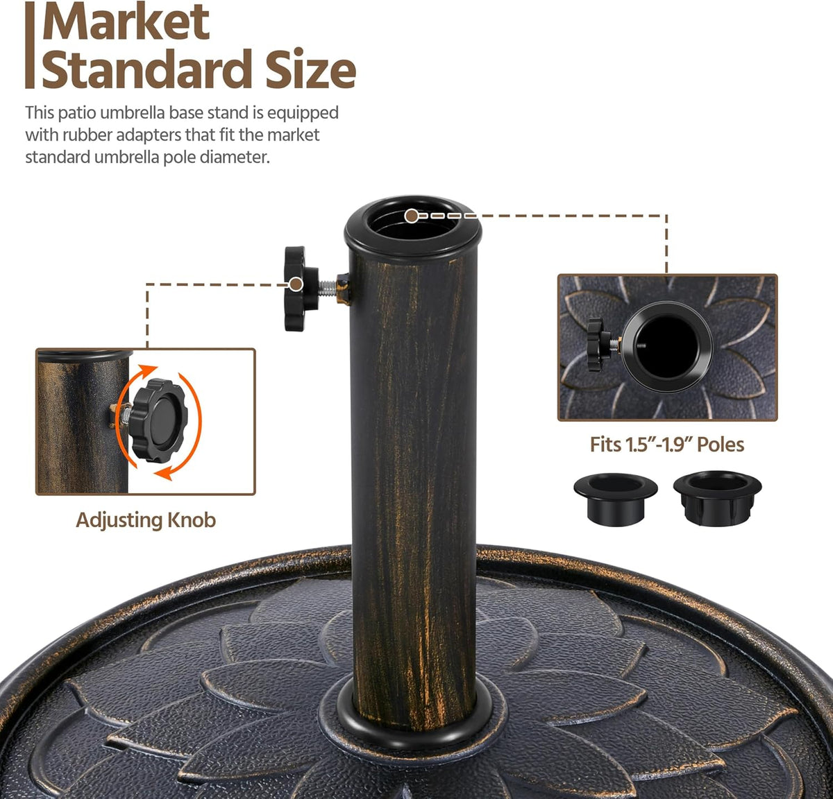 18'' Patio Umbrella Base 26.5lbs Heavy Duty Antiqued Outdoor Market Umbrella Stand All-Weather Resin Umbrella Base