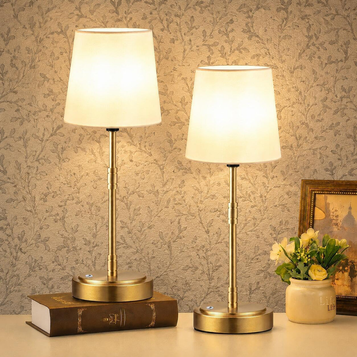 Cordless Table Lamps Set of 2 - Battery Operated Lamp with 7500mAh Rechargeable Battery, Stepless Dimmable Vintage