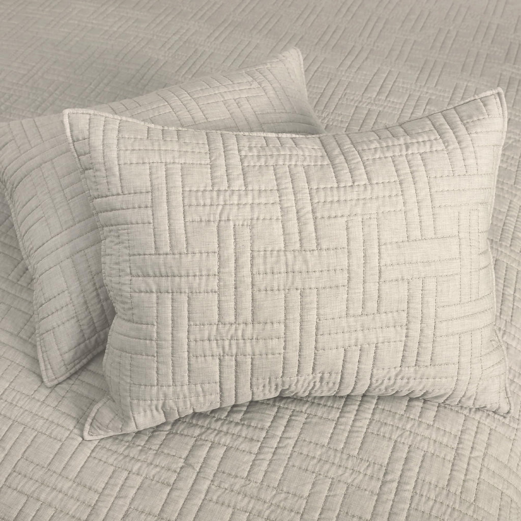 Melange Stitch Quilt Set - Quilt and One Standard Sham - Solid Stitched - Natural - Quilt (68x86in.) and Sham