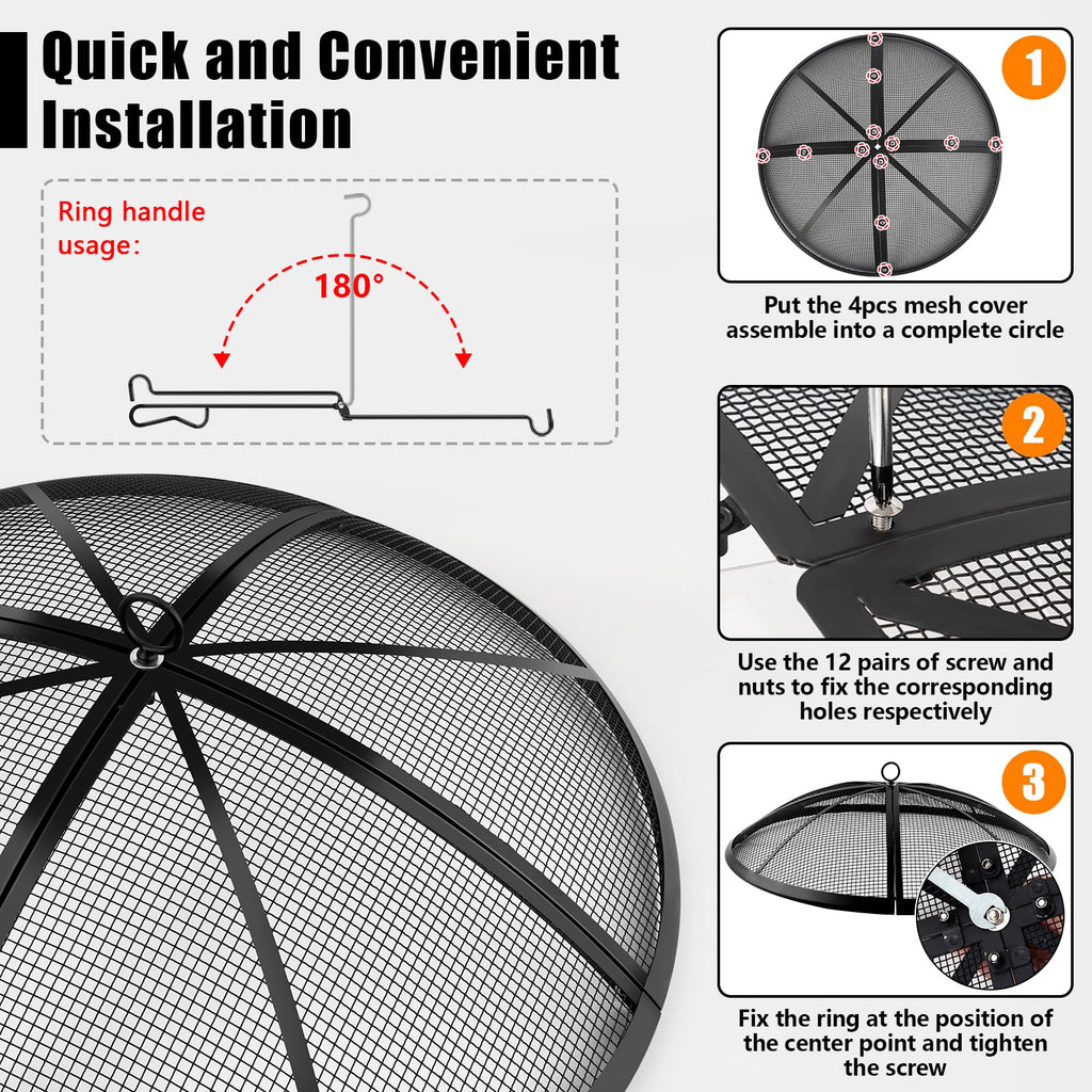 Fire Pit Spark Screen, Fire Pit Screen 22 Inch Round with Handle & Poker