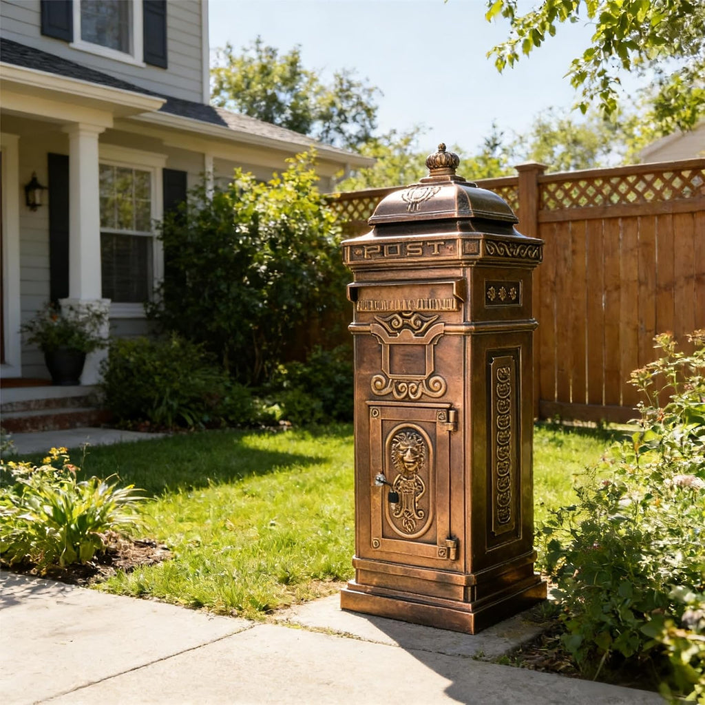 Copper Mailbox, Large Lockable Package Drop Box with Roman Statue, Rustproof Cast Aluminum Mail Boxes Mount Design (2)