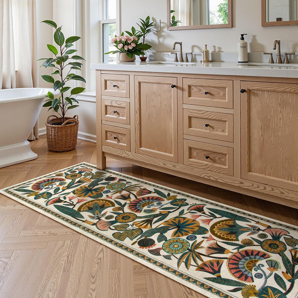 Egypt Floral Washable Bathroom Runner Rug Floor, 2x8 Boho Rug Runners s Entryway, Vintage Non Slip Soft Throw Carpet