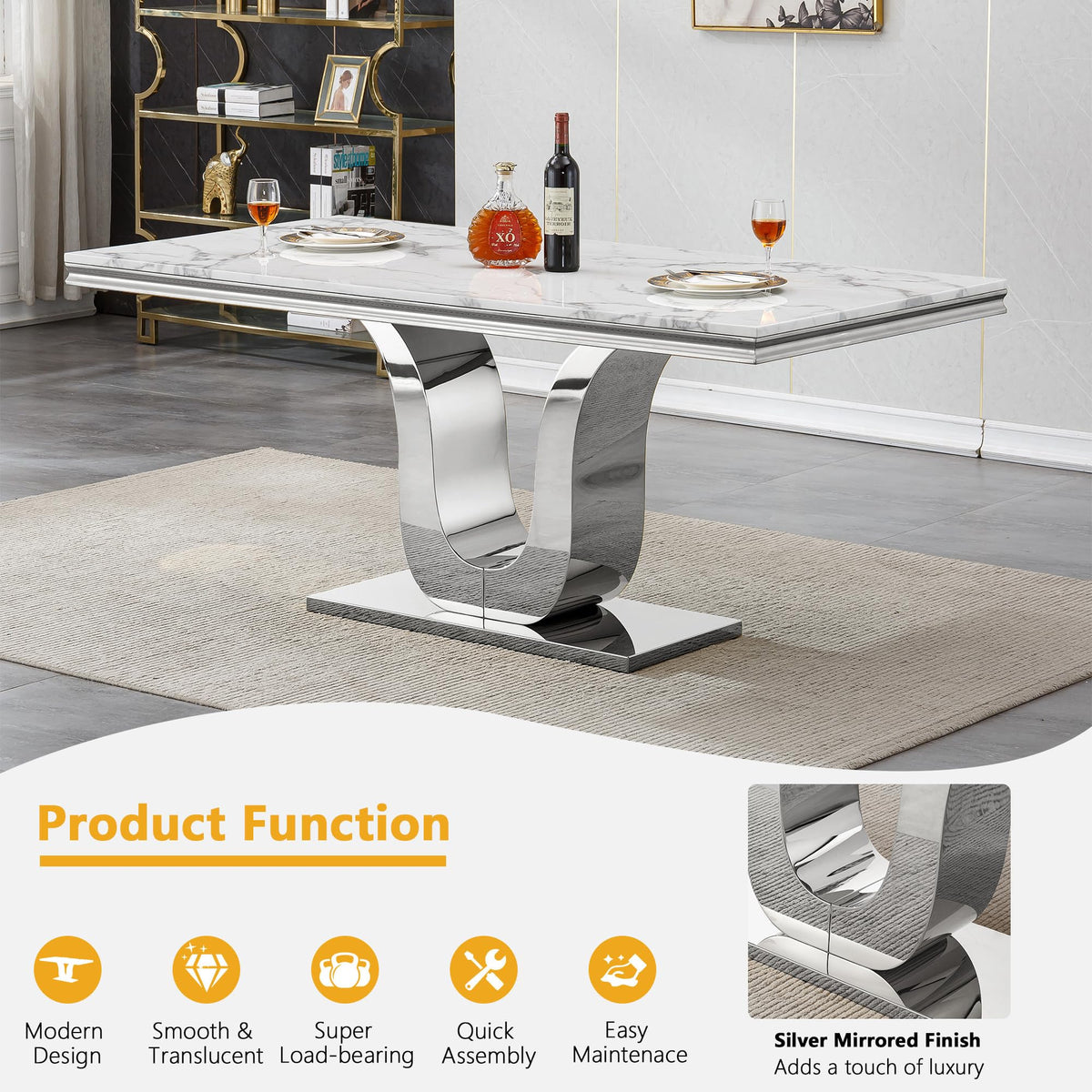 Faux Marble Dining Table Set for 6, Modern Kitchen Table Chairs Set of 6