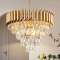 20 Inch Four-Tier Round Gold Crystal Chandelier, Modern Layered