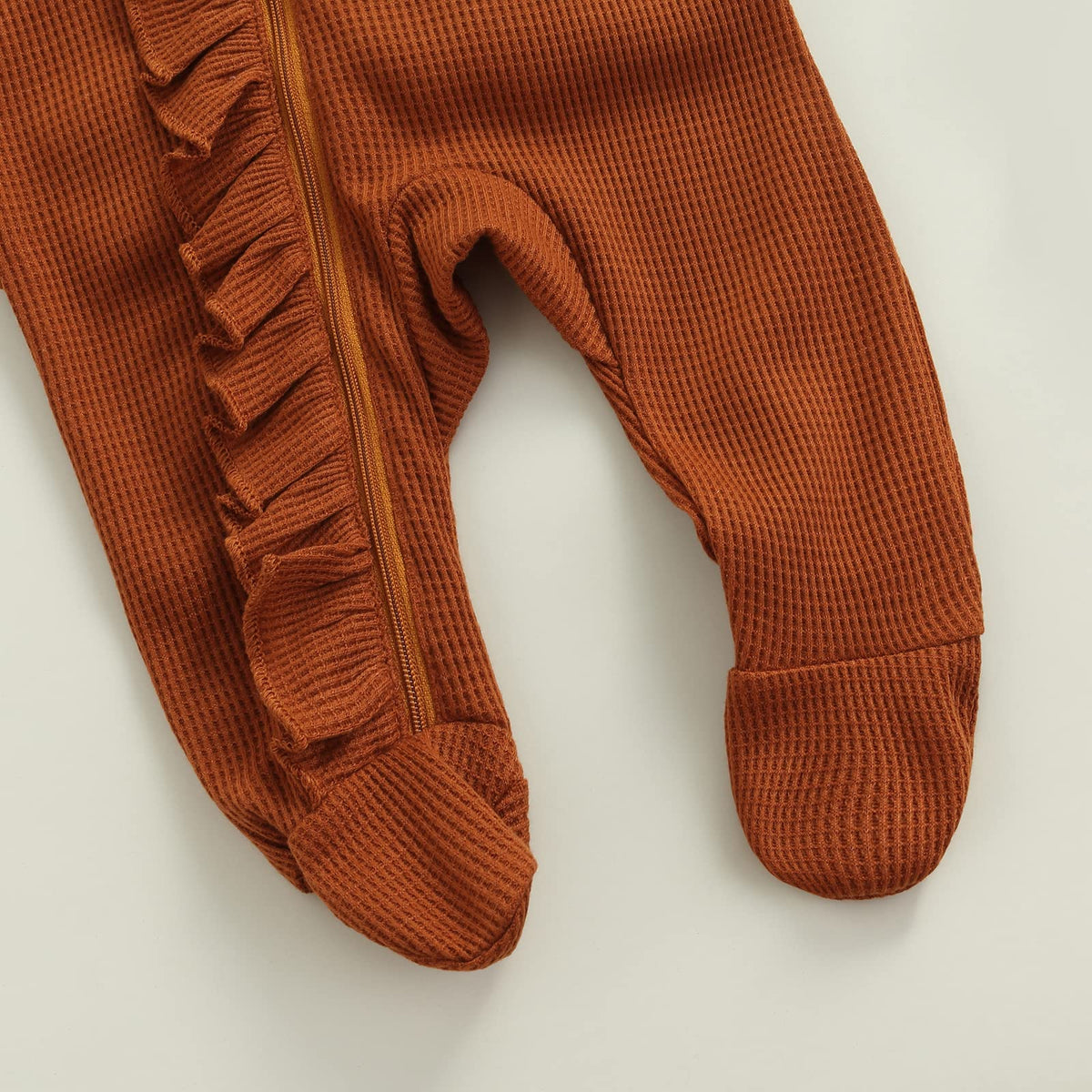 Newborn Baby Girl Footie Waffle Knit Romper Zippers Ruffle Jumpsuit Fall Winter Clothes (Jacinth Waffle, )