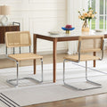 Rattan Cantilever Dining Chairs Set of 2, Boho Modern Dining Chairs with Rattan Back and Curved Steel Base for Kitchen or Living Room, Natural