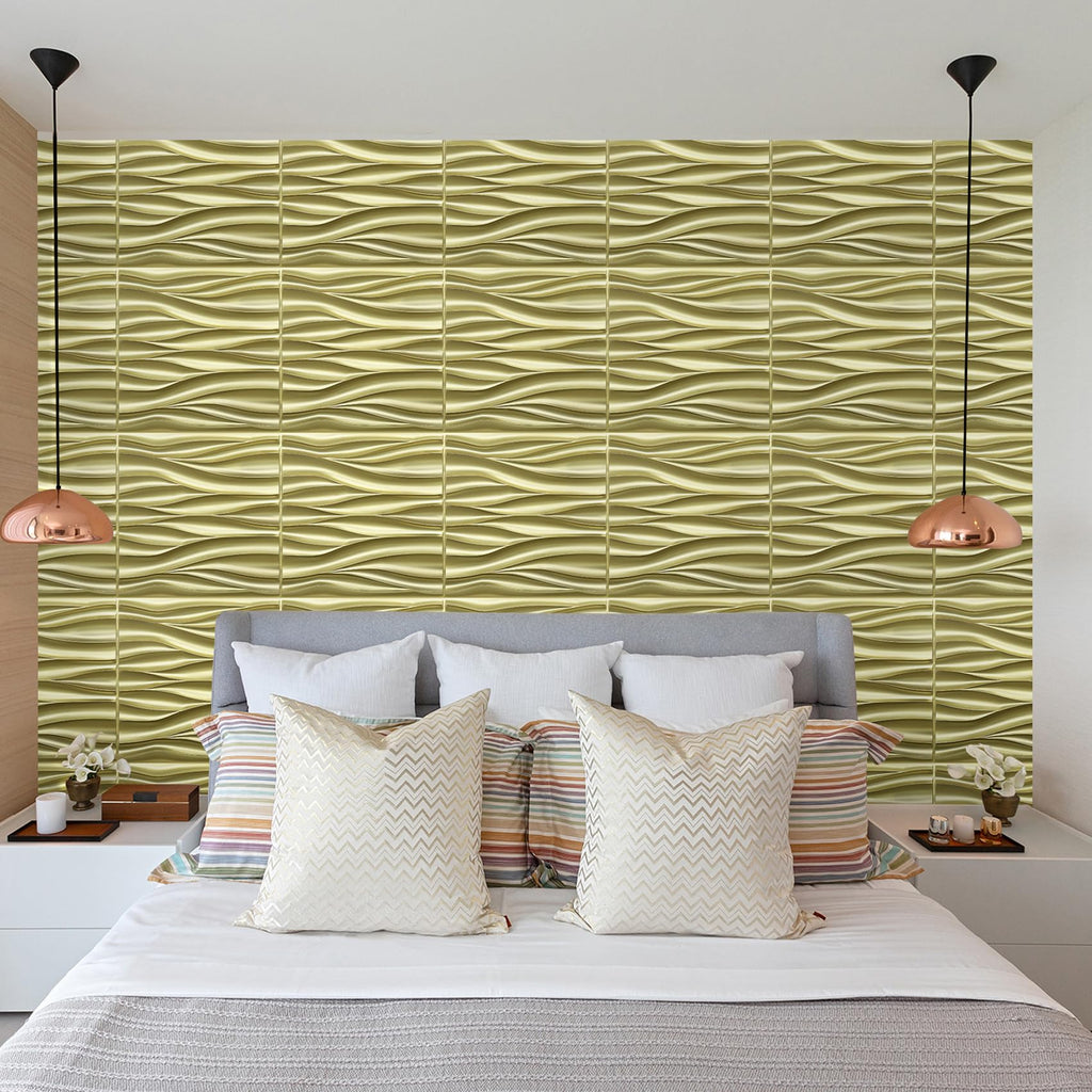 3D Wall Panels, Champaign Gold Wave Design, 19.7''x19.7''