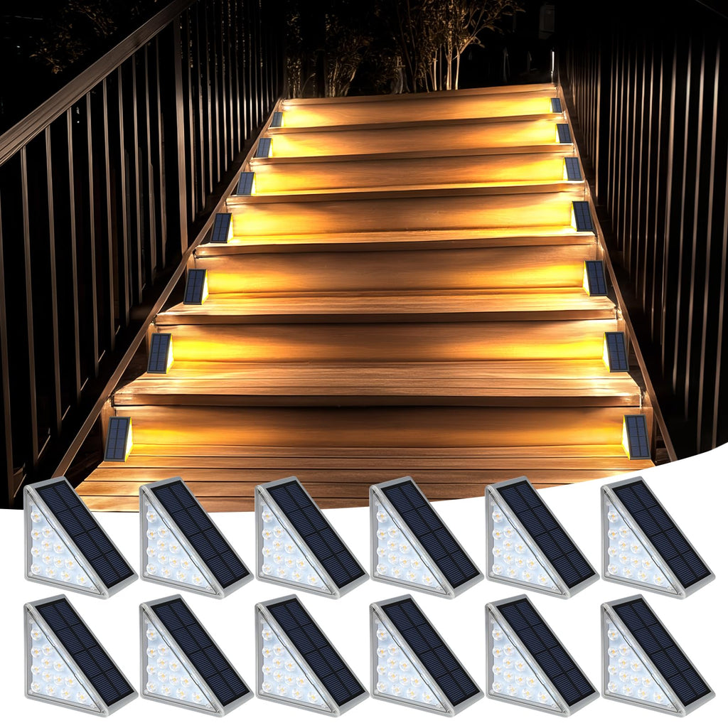 Solar Lights for Steps, 12 Pack Gray IP65 Waterproof Outdoor Stair Lights, Warm 3000K 13 LED Step Lights Outdoor for
