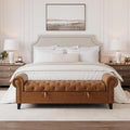 67 Inch Faux Leather Storage Bench with Rolled Arms, Chesterfield Tufted Ottoman Bench with Nailhead Trim