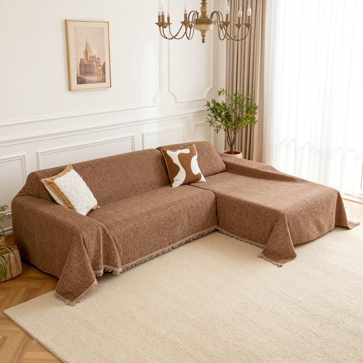 Sectional Couch Cover Sofa Covers Washable, 2 Pieces Couch Covers for Sofa L Shape, Sofa Slipcover for 3-4 Cushion