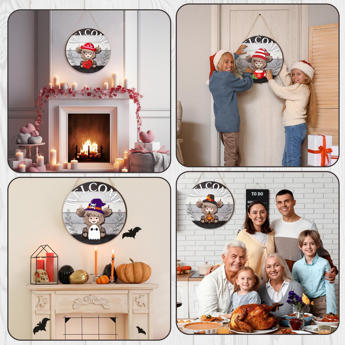 35 Pcs Fall Interchangeable Highland Cow Welcome Sign, Dark Gray
