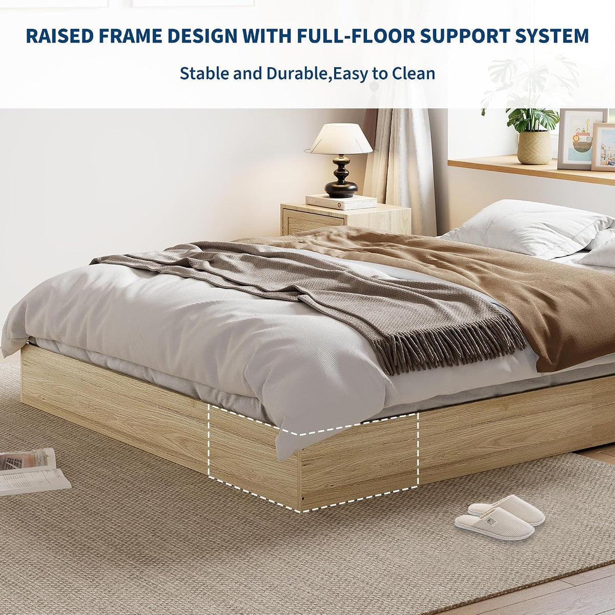 Wooden Platform Bed Frame, Floor-Standing Bed Frame with Wood Slats Support, No Box Spring Needed, Low