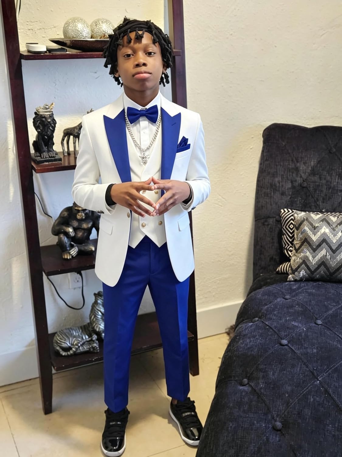 Boys Tuxedo Suit 3 Piece Formal Slim Fit Ring Bearer Suit for Wedding Double Breasted Jacket Vest Pants Dresswear Set