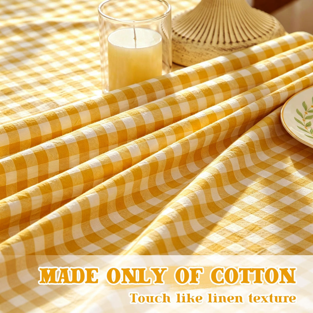Yellow Round Gingham Tablecloth 70 Inch, Cotton Plaid Tablecloth