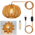 Plug in Pendant Light Rattan Hanging Lights with Plug in Cord 15FT Hemp Rope Cord, Dimmable Switch - Indoor Hanging