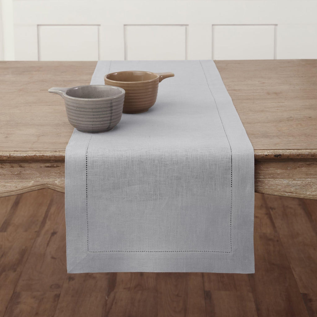 100% Linen Table Runner 132 Inches Long, Soft Grey 14 x 132 in