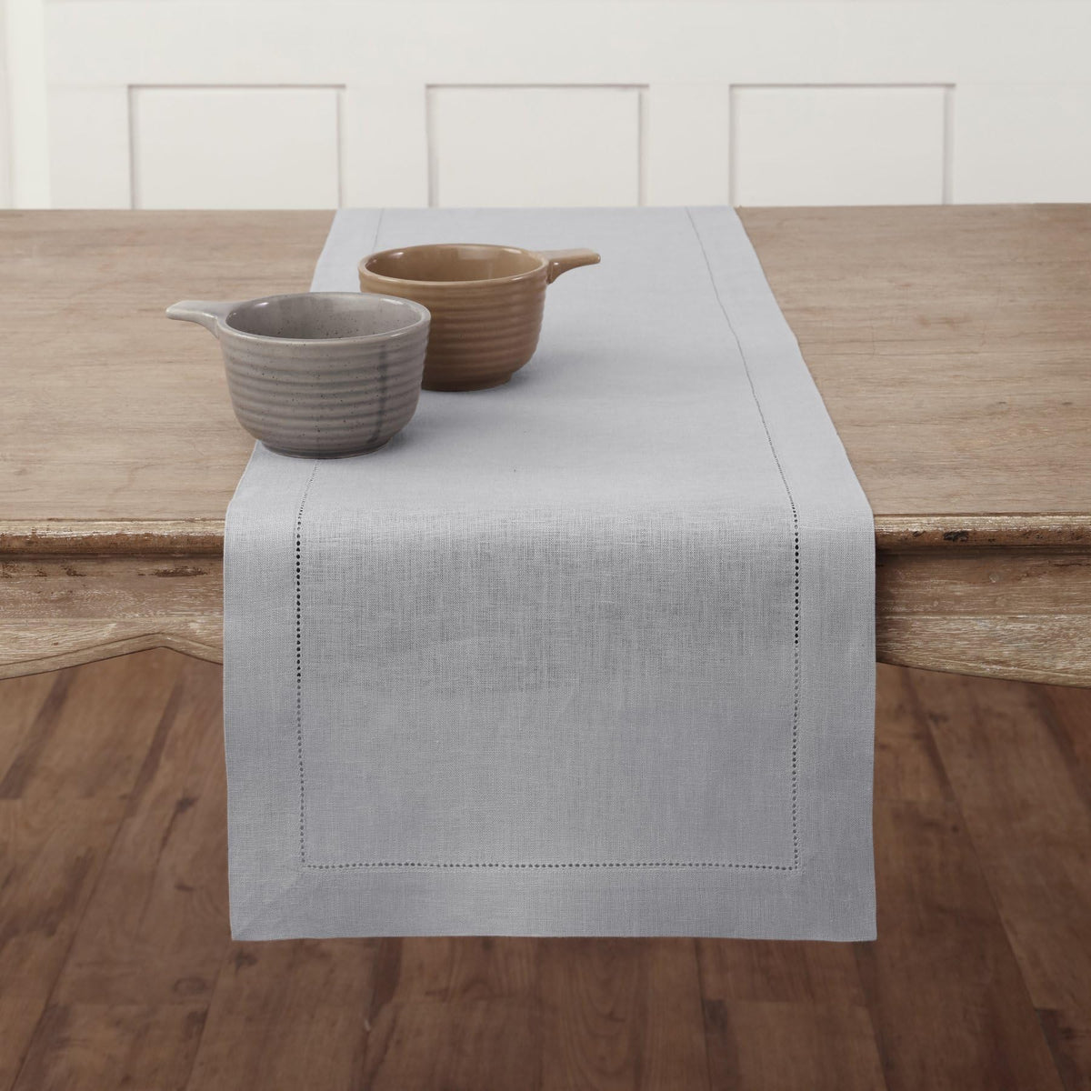 100% Linen Table Runner 132 Inches Long, Soft Grey 14 x 132 in