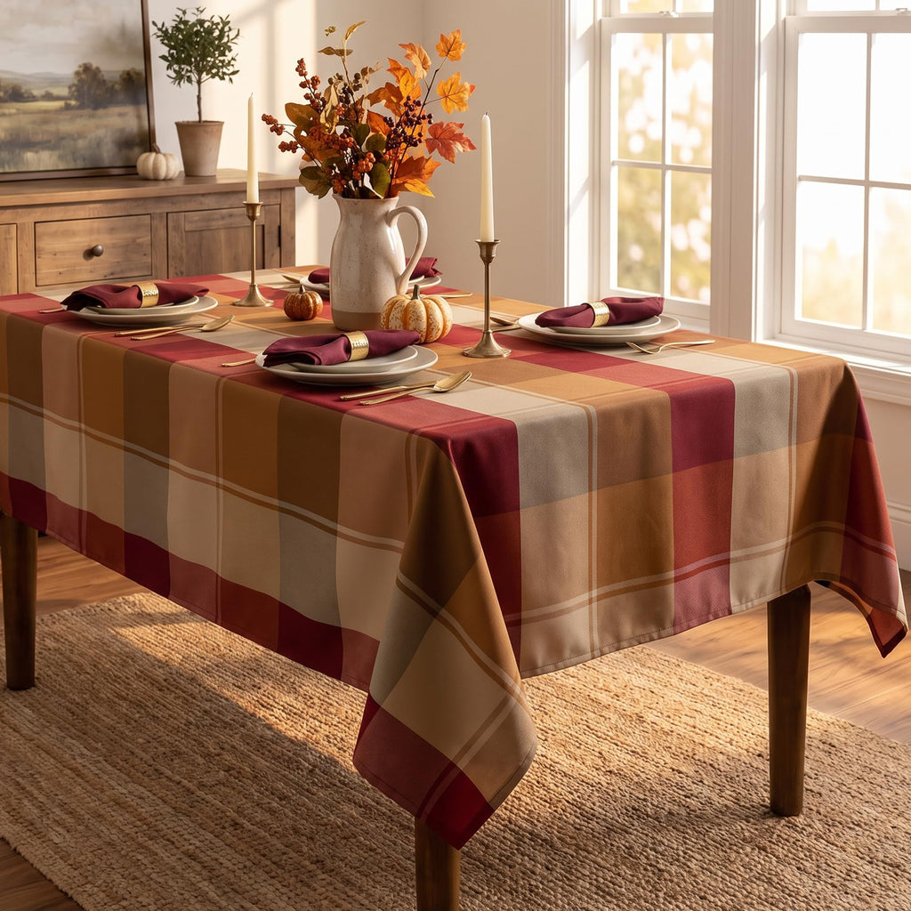 Rectangle Plaid Tablecloth for Thanksgiving, 60x84 inches