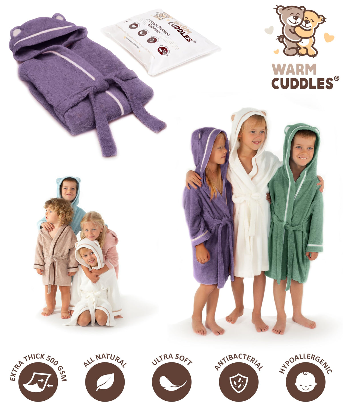 Premium Soft Toddler Bathrobe - Rayon from Bamboo Toddler Robe with Hood - Kids Boys & Girls Robe (2-3T, Purple)