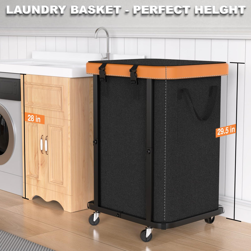 Hamper with Wheels,150L Leather Patchwork Clothes Hamper Black