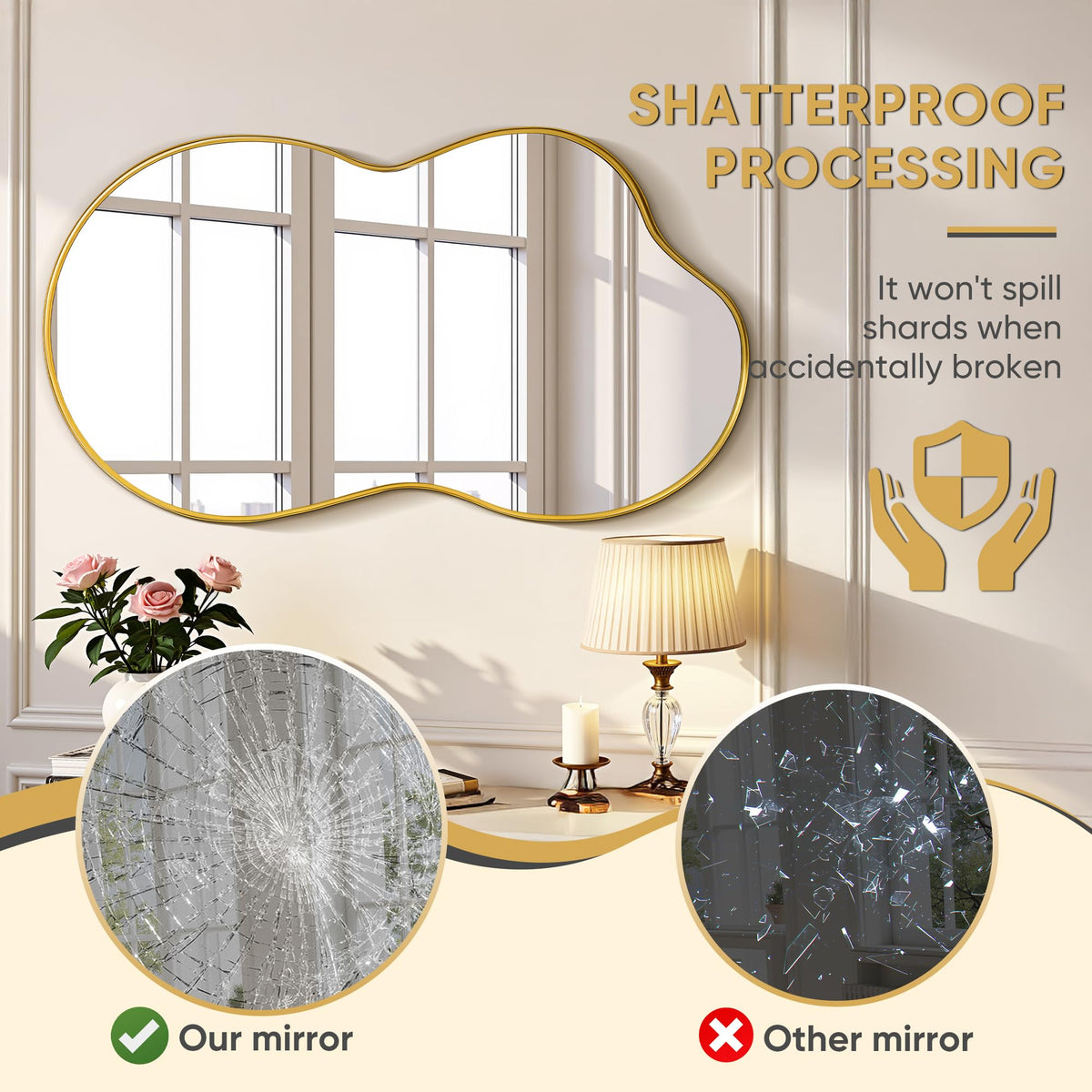 Irregular Wall Mirror, 36"x20" Bathroom Mirror Asymmetrical Mirrors Artistic Mirrors Decorative Bedroom Bathroom
