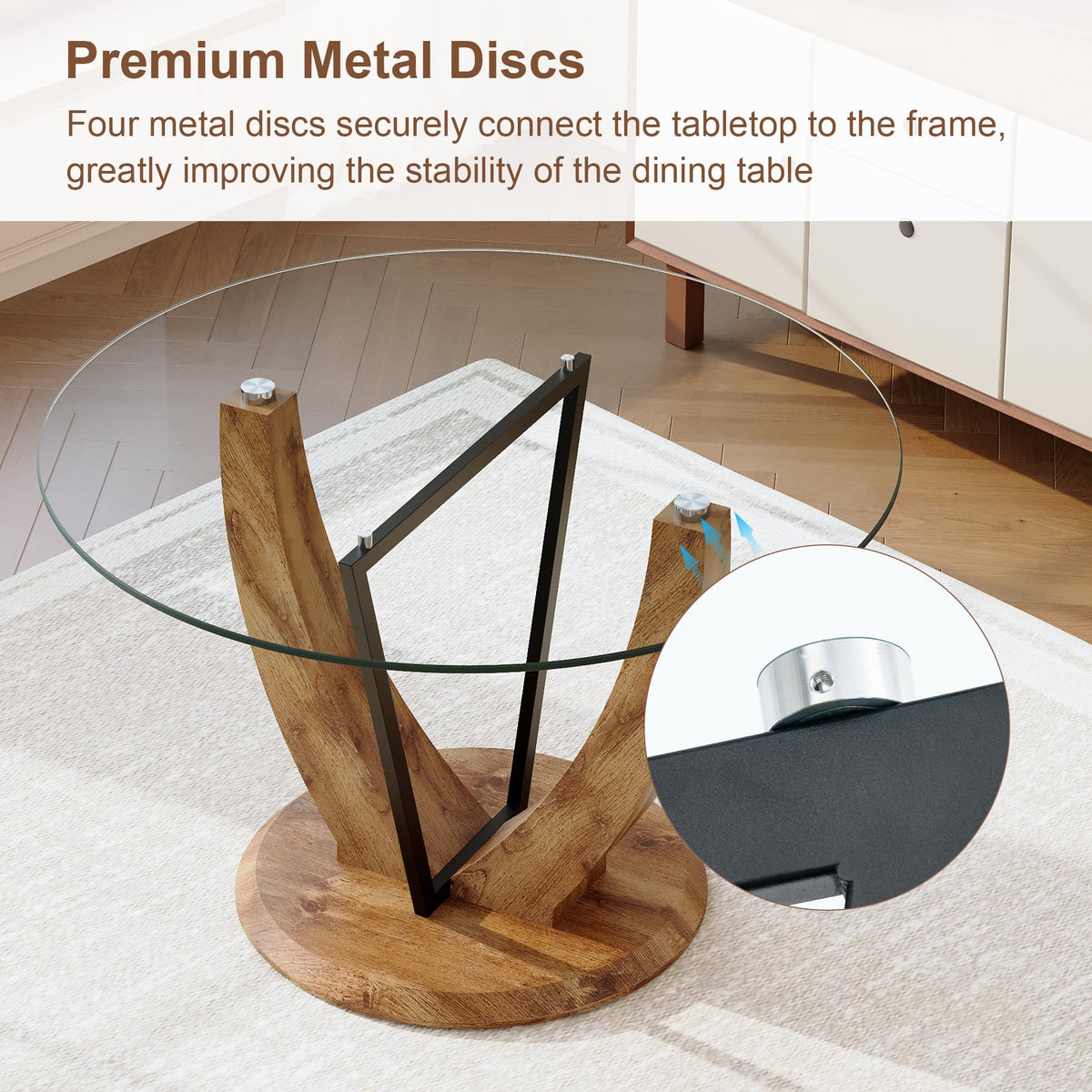 48 Inch Round Glass Dining Table Set for 6
