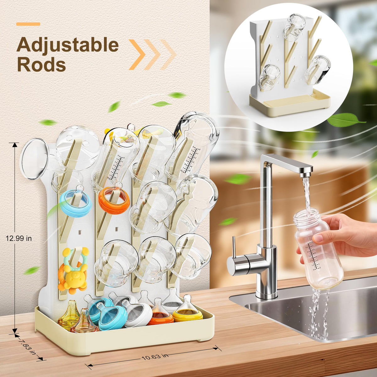 Vertical Baby Bottle Drying Rack, Space-Saving Countertop Storage Stand, BPA-Free Organizer for Baby Bottles and