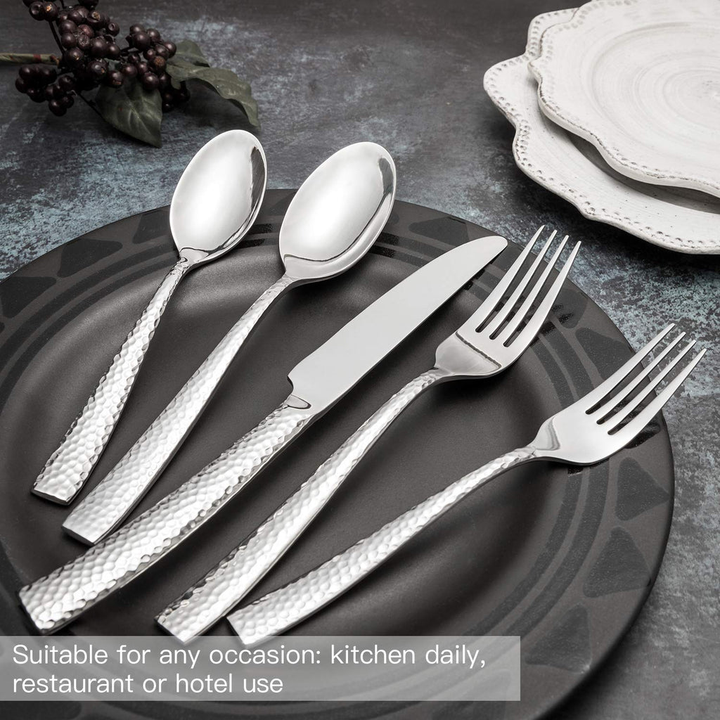 Silverware Set Hammered Pattern 60 Pieces Service for 12