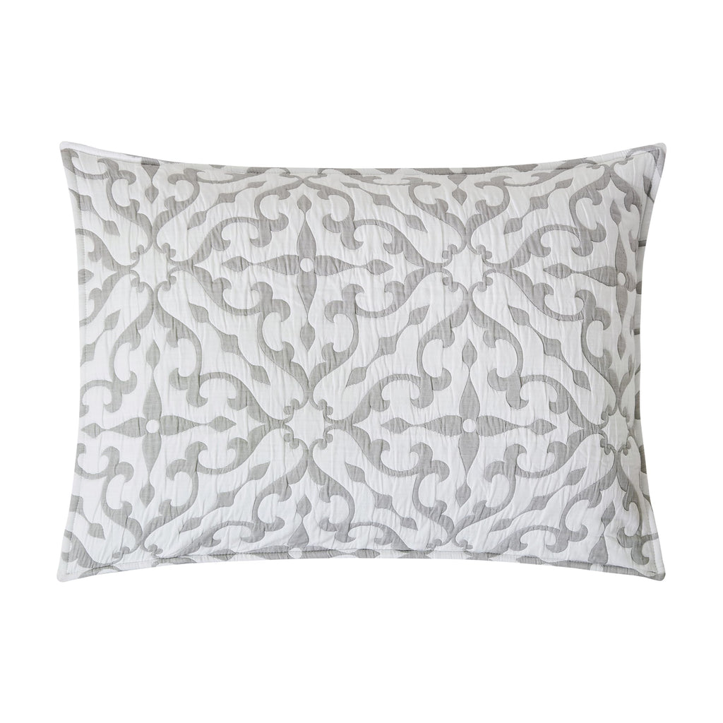 Gray & White Medallion Jacquard Reversible Bed 3 Piece Quilt Elegant 50% Cotton 50% Polyester Coverlet Bedding