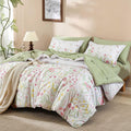 7 Piece Pink Green Floral Comforter Set, Cute Botanical Comforters Lightweight Coquette Bedding Set Flower