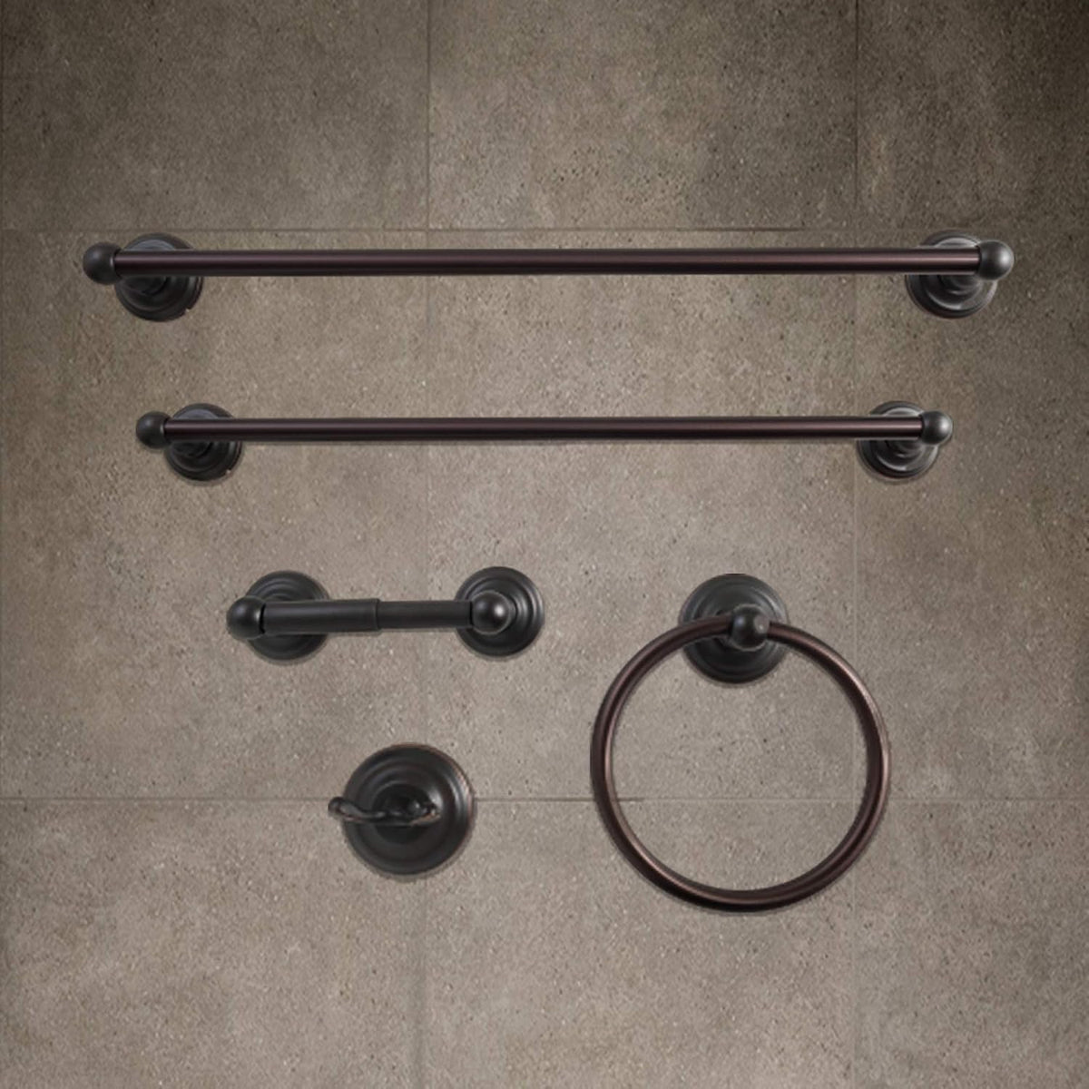 Bathroom Accessories Set, Bath Hardware, Includes Robe Hook, Toilet Paper Holder, Towel Ring, 18" & 24" Towel Bar