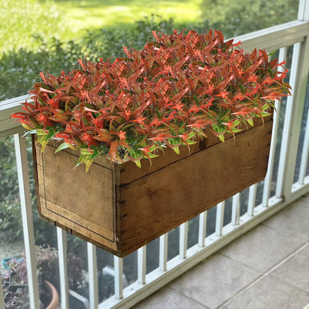6Pcs Outdoor Artificial Plants UV Resistant Fake Flowers Plastic Plants Morning Glory Greenery Shrubs for Outside