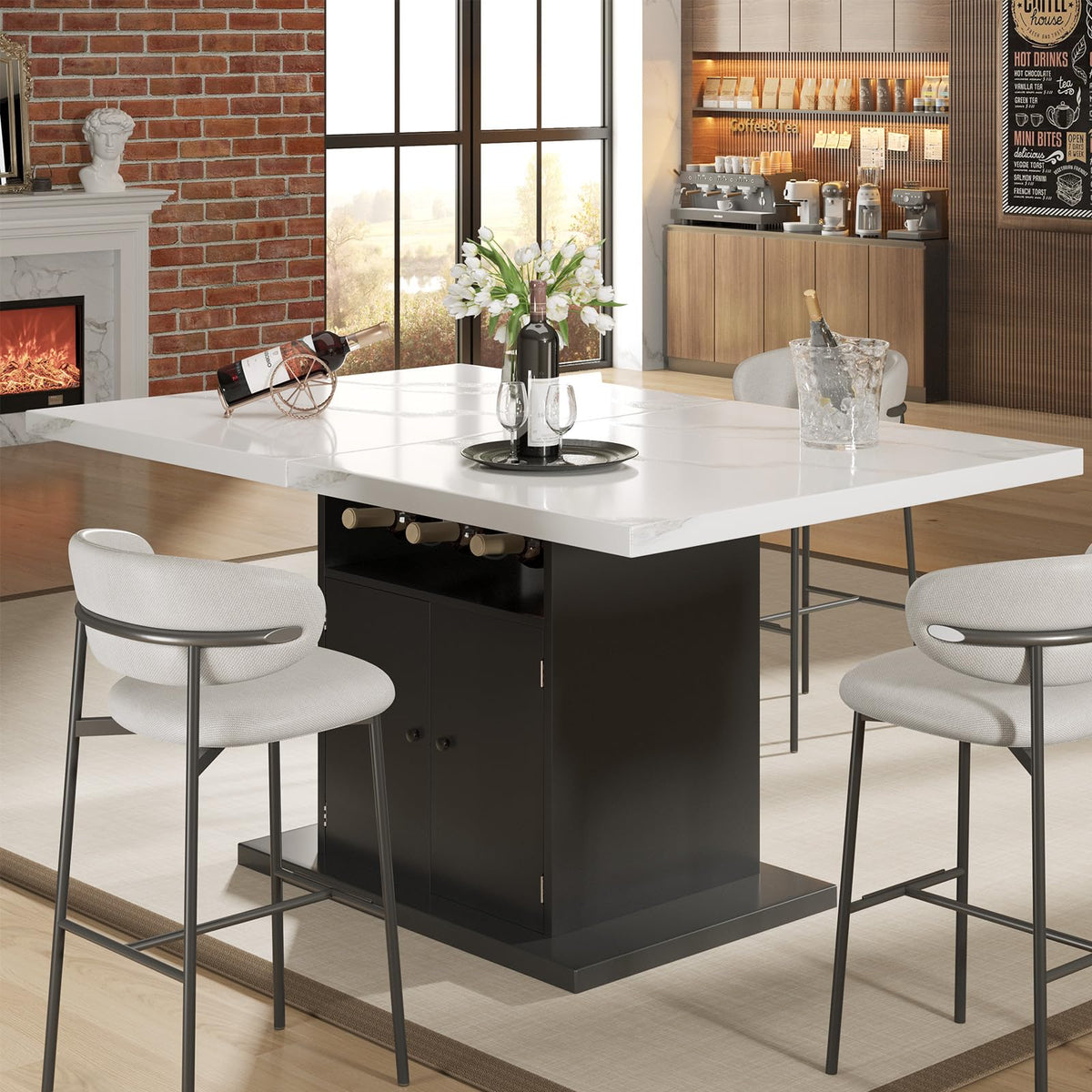 Inspired Saarinen Style Extendable Dining Table for 4-6, 47-63in Expandable Kitchen Rectangle Dining Table with Removable Leaves, Modern Faux