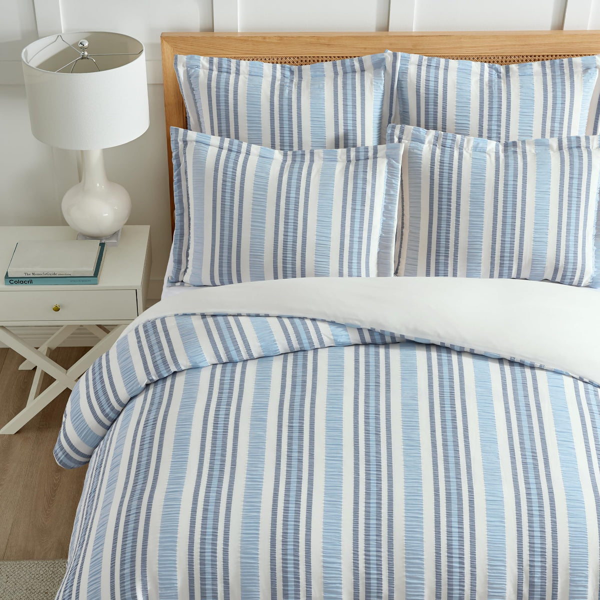 Seaside Stripes Textured Comforter Set (90x94in) with 2 Pillowcases (26x20in) - Coastal Stripe - Blue