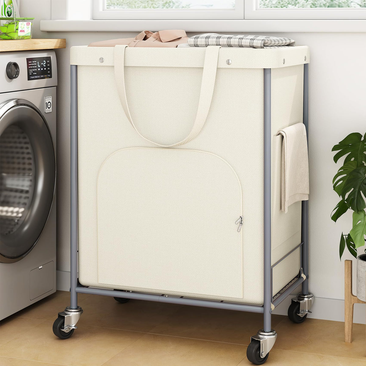 170L Large Laundry Basket with Wheels, Rolling Laundry Hamper Easy Access Clothing Minimizes Bending, Laundry Cart