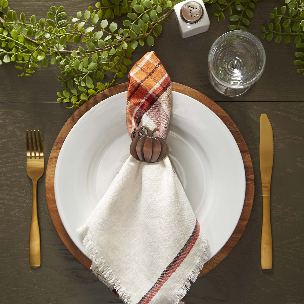 Thanksgiving & Fall Table Decoration Autumn Farmhouse Plaid, Napkin Set, 20x20, Pumpkin Spice Orange, 6 Count