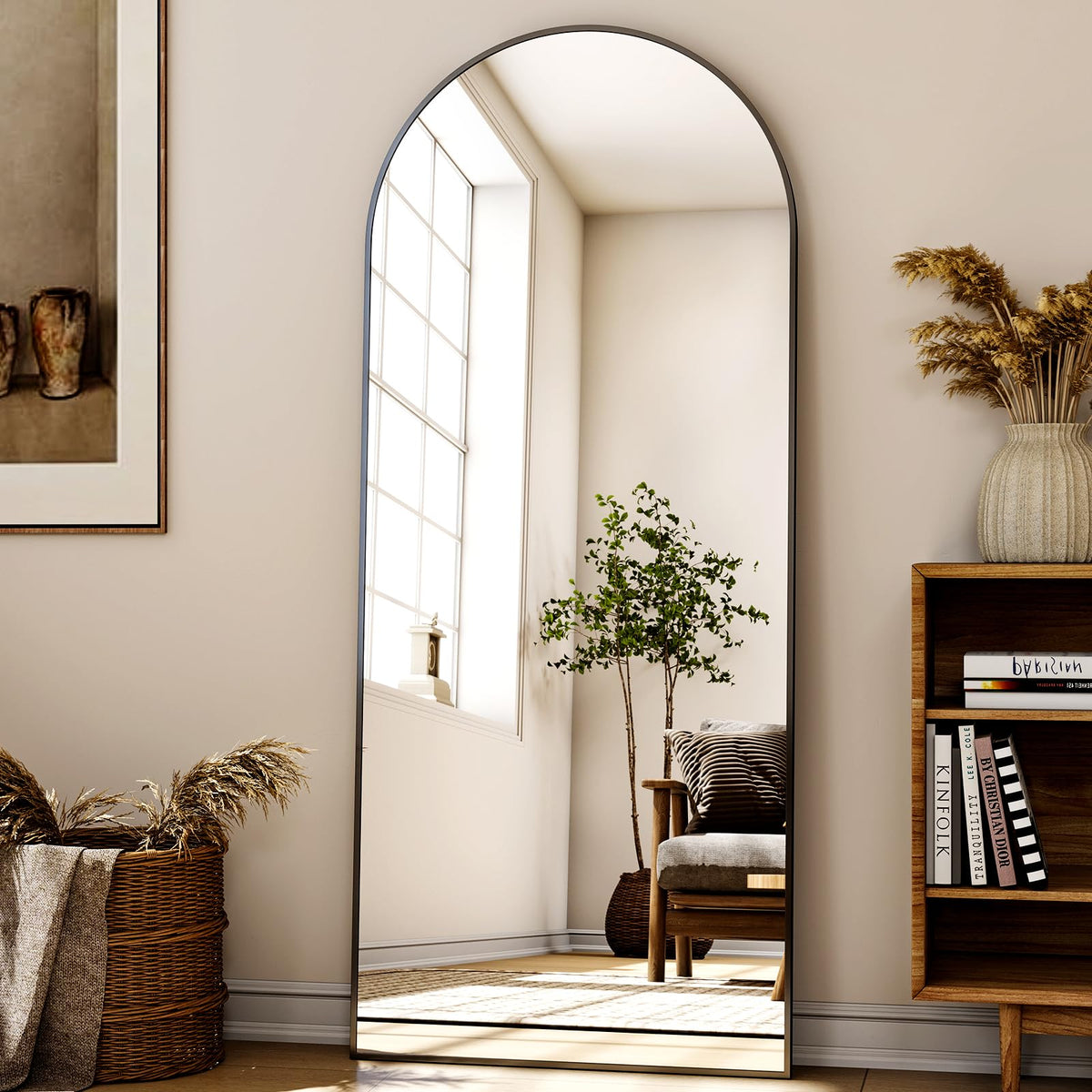 24x68 Black Arched Full Length Mirror Floor Mirror with Metal Frame