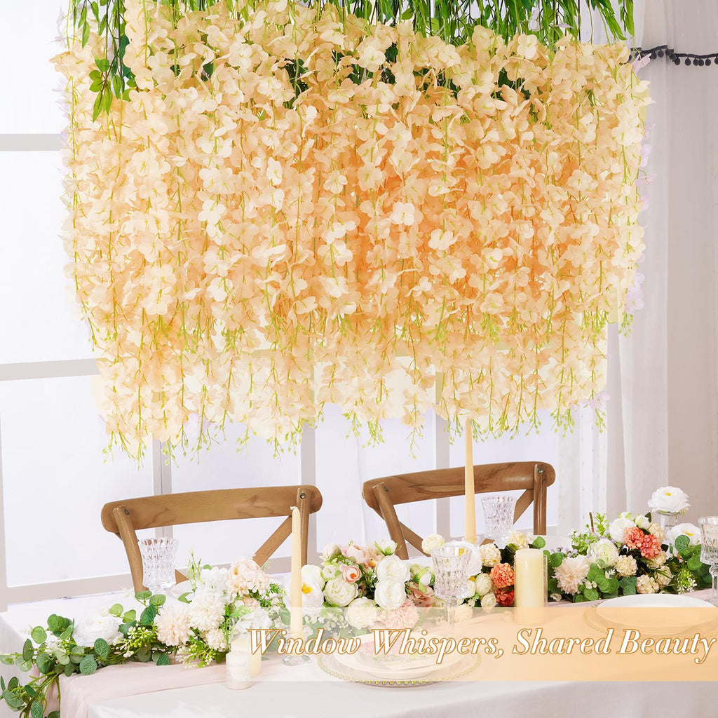 12 Pack Wisteria Hanging Flowers, 3.6 Feet Champagne Wisteria Artificial Flowers, Artificial Fake Flower Garland