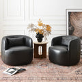Set of 2 Genuine Leather Upholstered Swivel Barrel Chair, Black