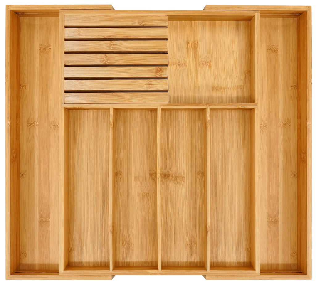 Bamboo Silverware Drawer Organizer, 7 Slots, Natural