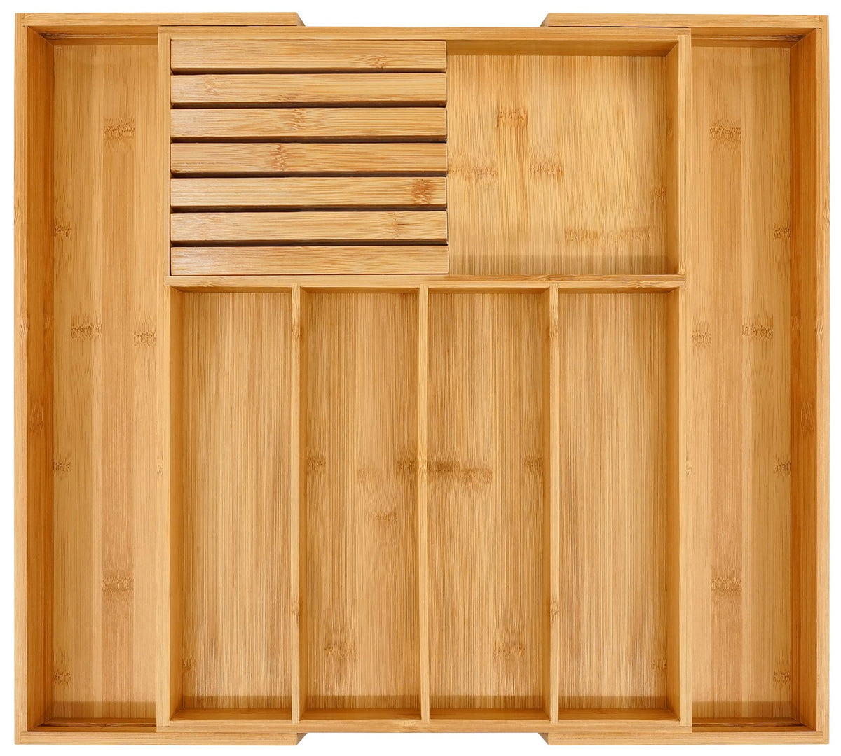 Bamboo Silverware Drawer Organizer, 7 Slots, Natural