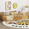 Montessori Floor Bed with High Fence, Slats and Door, Natural
