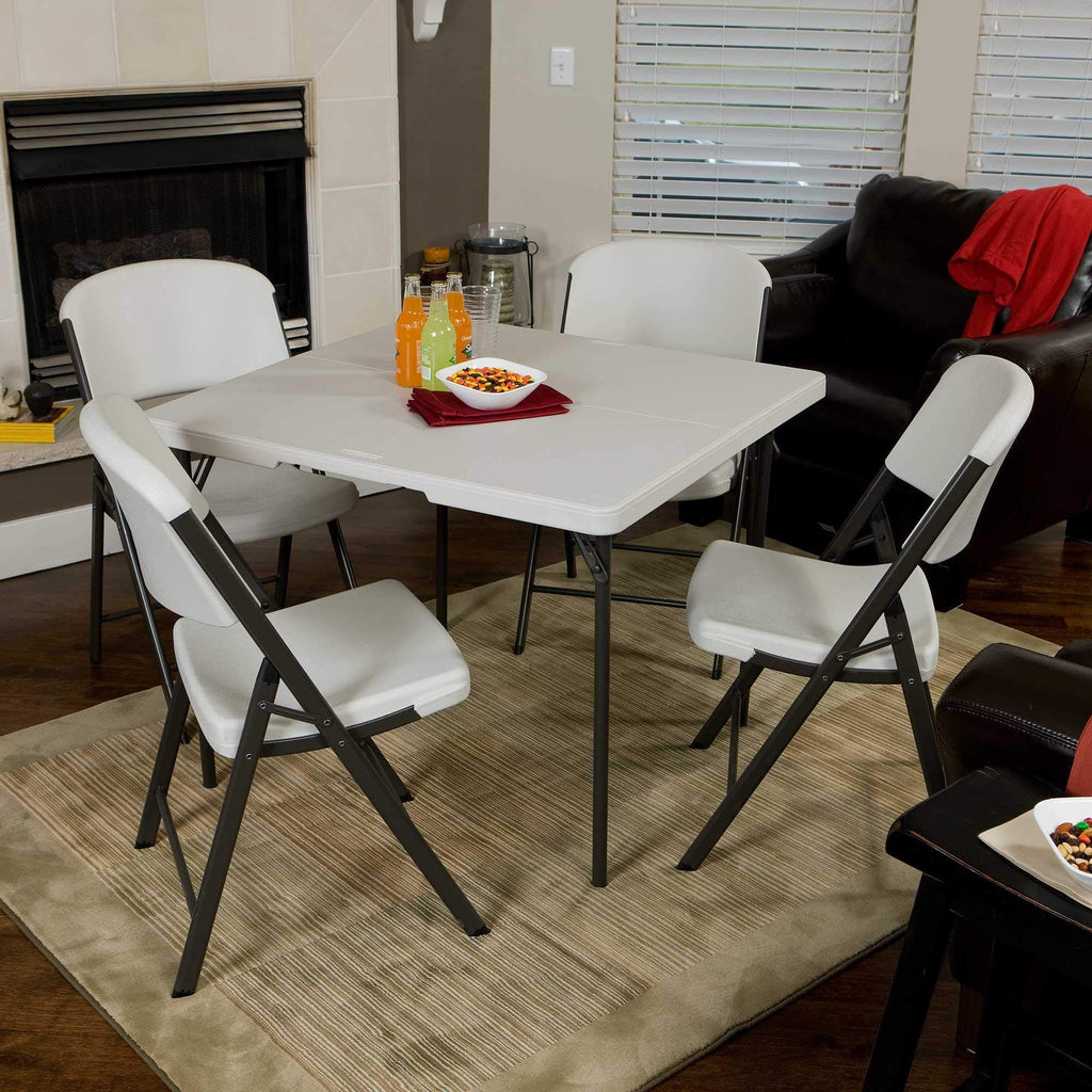 37-Inch Square Fold-in-Half Table, 2 Pack, Light Commercial, White Granite