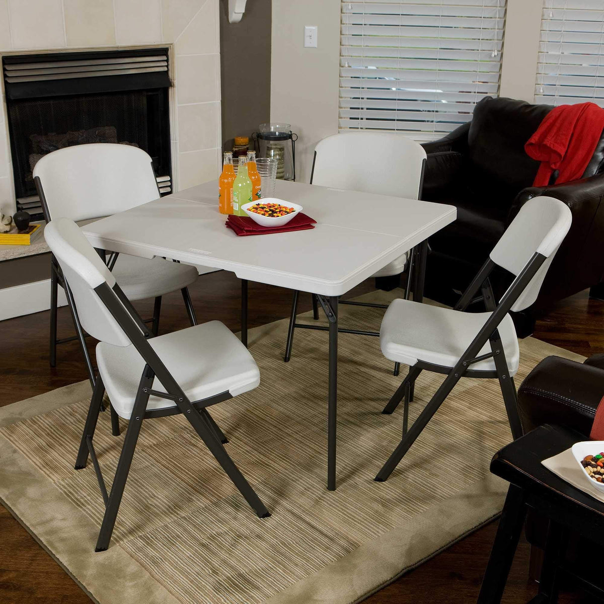 37-Inch Square Fold-in-Half Table, 2 Pack, Light Commercial, White Granite