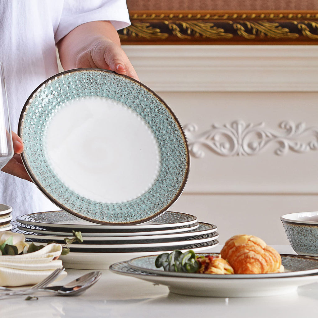 Melamine Dinnerware Sets,12pcs Plates and Bowls Sets, Unbreakable and Lightweight Summer Outdoor Dishes ,Yachts and